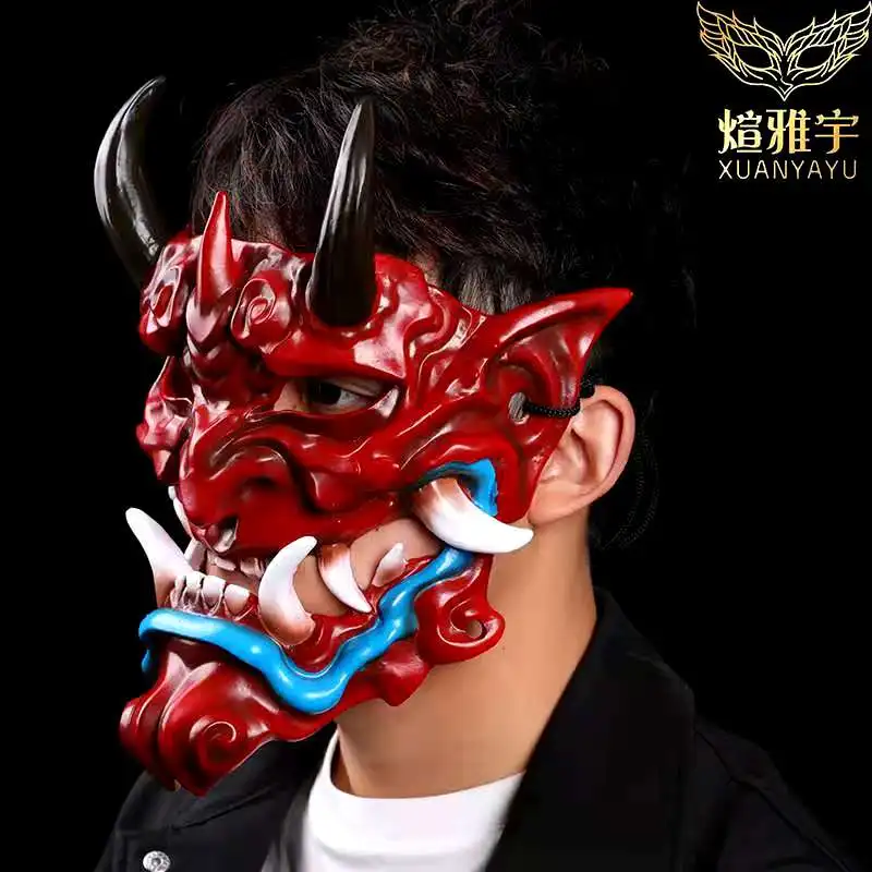 Japanese-Style Horror Ghost Face Fangya Devil Resin Halloween Rally Mask for Performance Hanging Ornaments