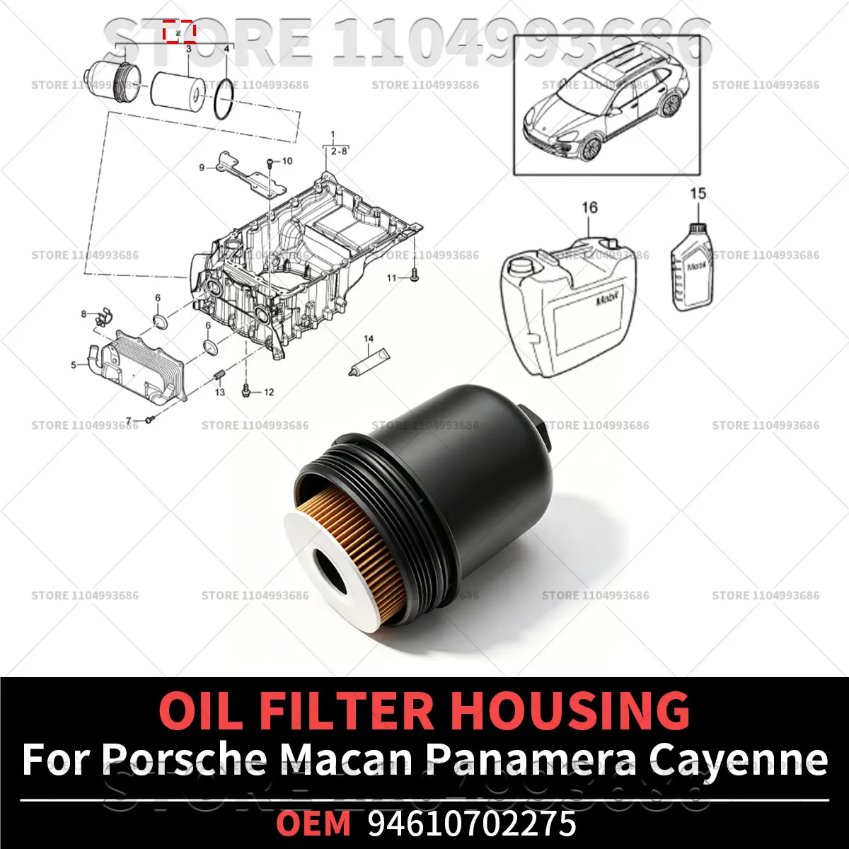 

For Porsche 2015-2018 Cayenne (92A) 2015-2018 Macan (95B) 2014-2016 Panamera (970) Engine OIL FILTER HOUSING OEM 94610702275