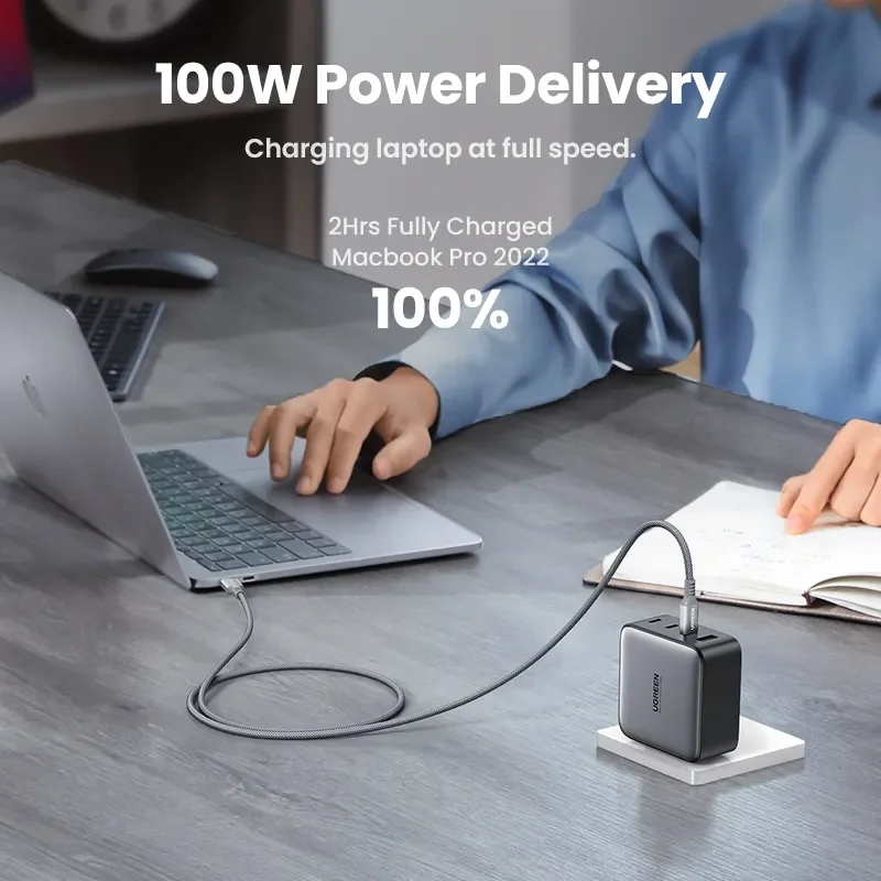 UGREEN USB Type C Cable 100W USB C to USB C Cable Braided Nylon short 25cm 1m 1.5m long Charger For Apple Fast charging notebook