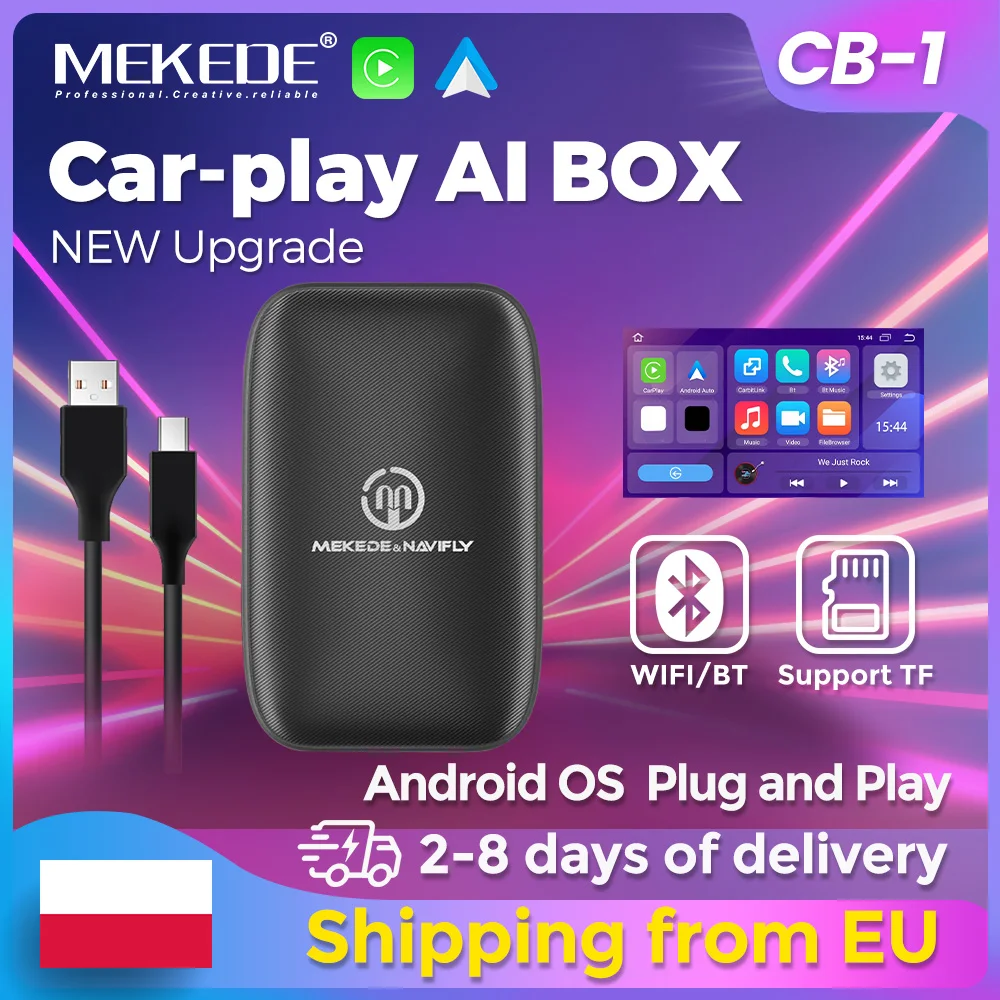 MEKEDE Wireless and Wired CarPlay Android Auto Adapter Ai Box Universal Car Support Netflix YouTube Navigation GPS Mirror Link