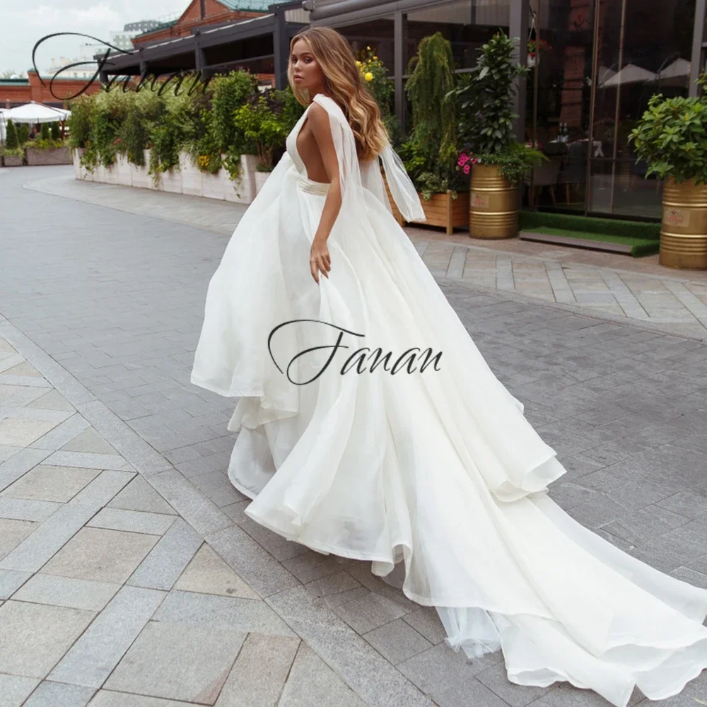 Robe de mariée en Organza style Boho, manches cape, avec longue traîne, pour la plage