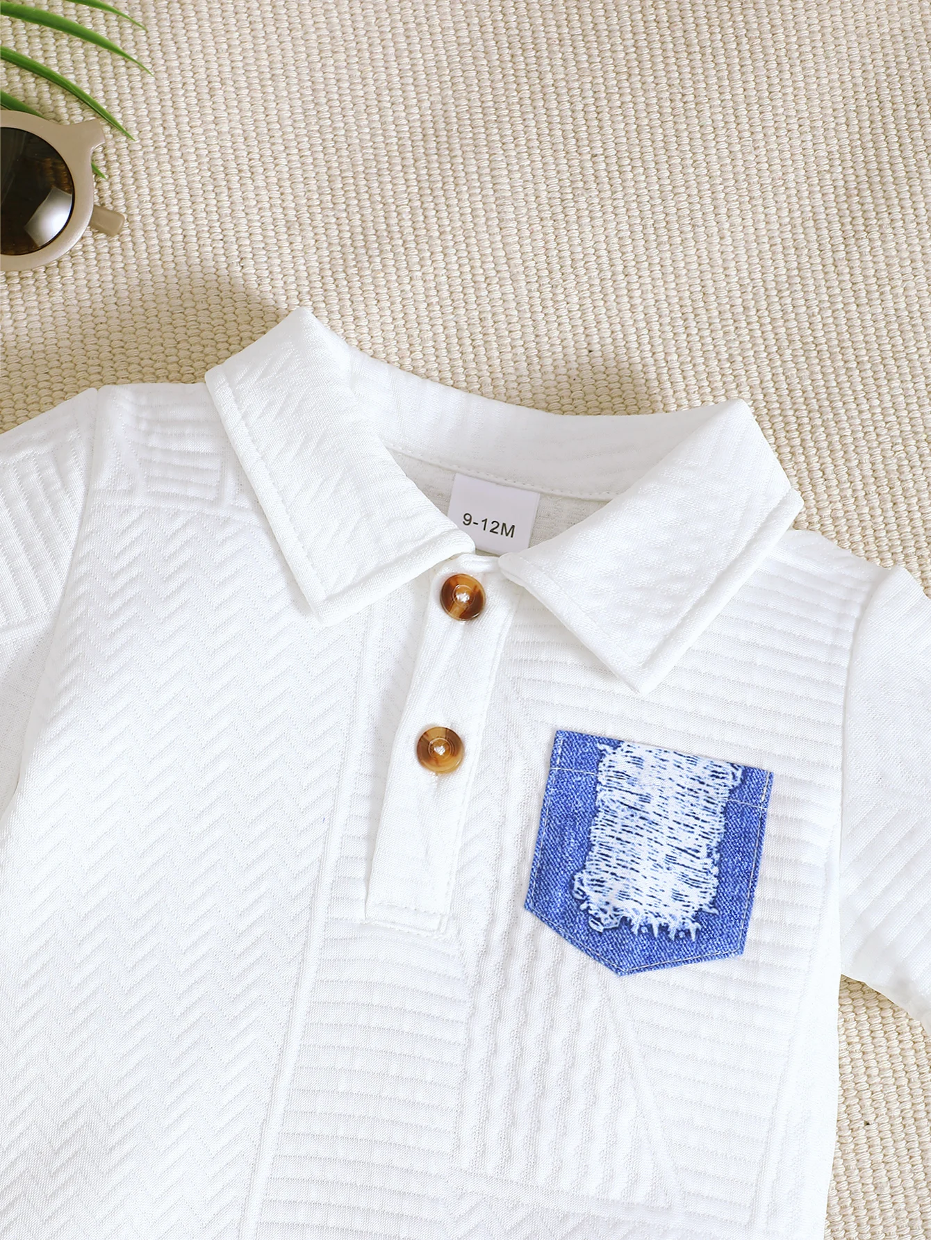 Summer  0-3  Years  Old  Infant  Infant  Baby  Boys  Turned  Collar  Short-sleeved  And  Denim Printed  Shorts  Casual  2-Piece