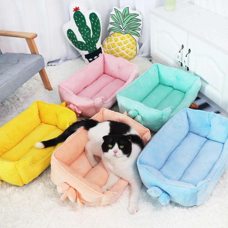 

1PC New ins Nortic pet bed soft dog kennel solid color cat house with bowknot dog beds for large dogs puppy dog accessories