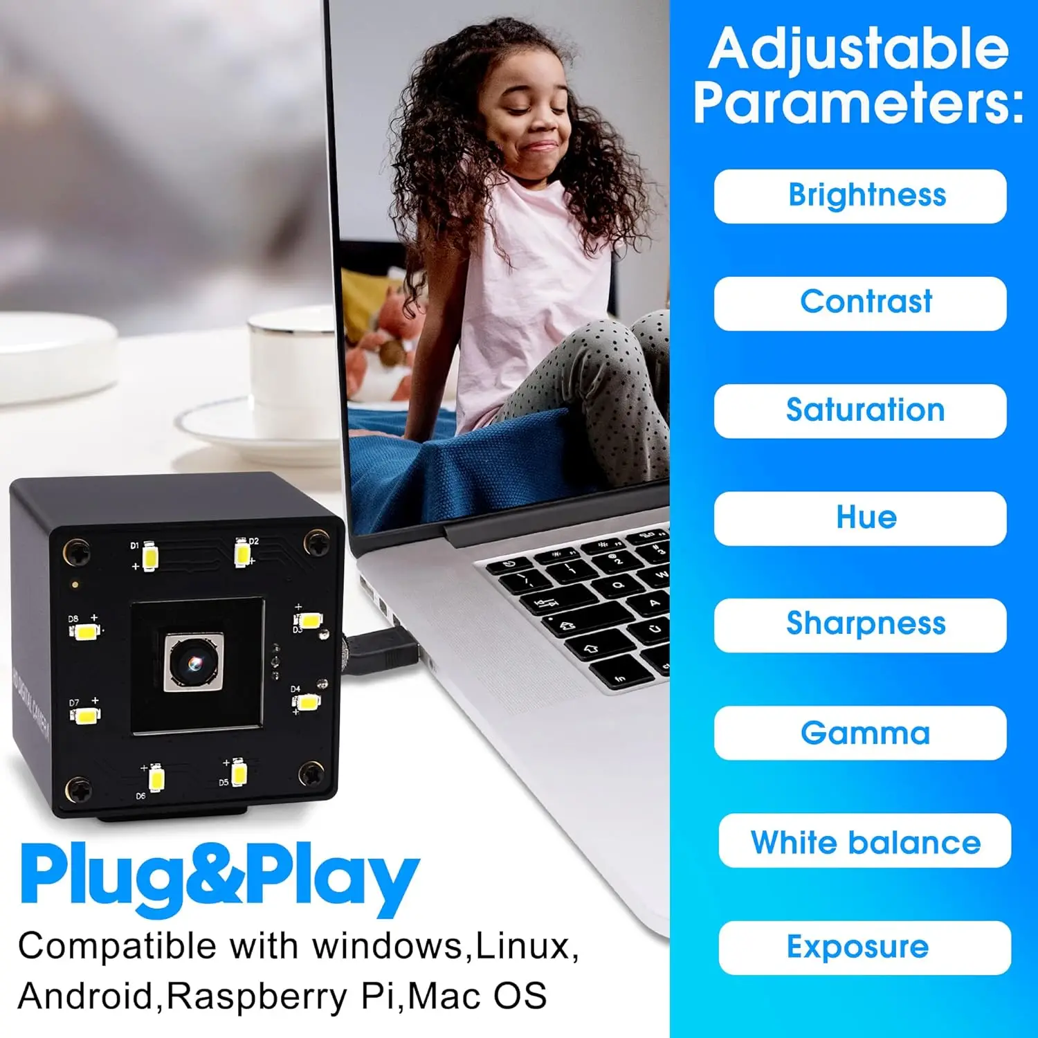 SVPRO 5MP Camera USB Autofocus Night Vision Webcam with White LEDs 60Degree UVC Mini USB Camera for Industrial Machine Vision