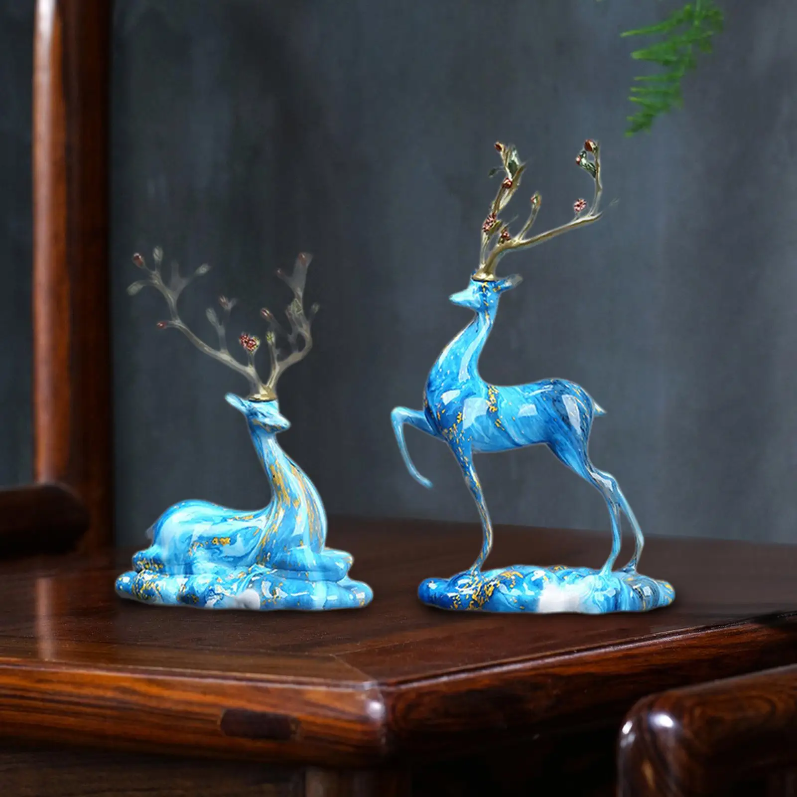 

2-х предметные фигурки оленя, европейские сидящие и стоячие скульптуры оленя, статуя лося для кофейного шкафа, подарок на прихожую