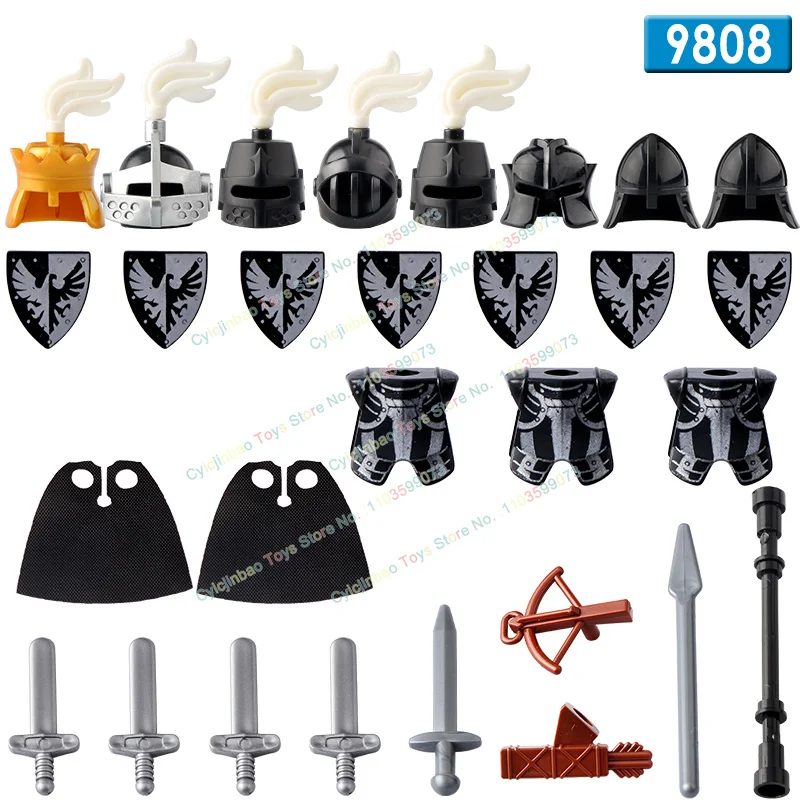 

Medieval Knight Shadow Knight Accessories Shield Spear Armor Building Block bricks Mini Action Figure Chilldren Toy AX9808