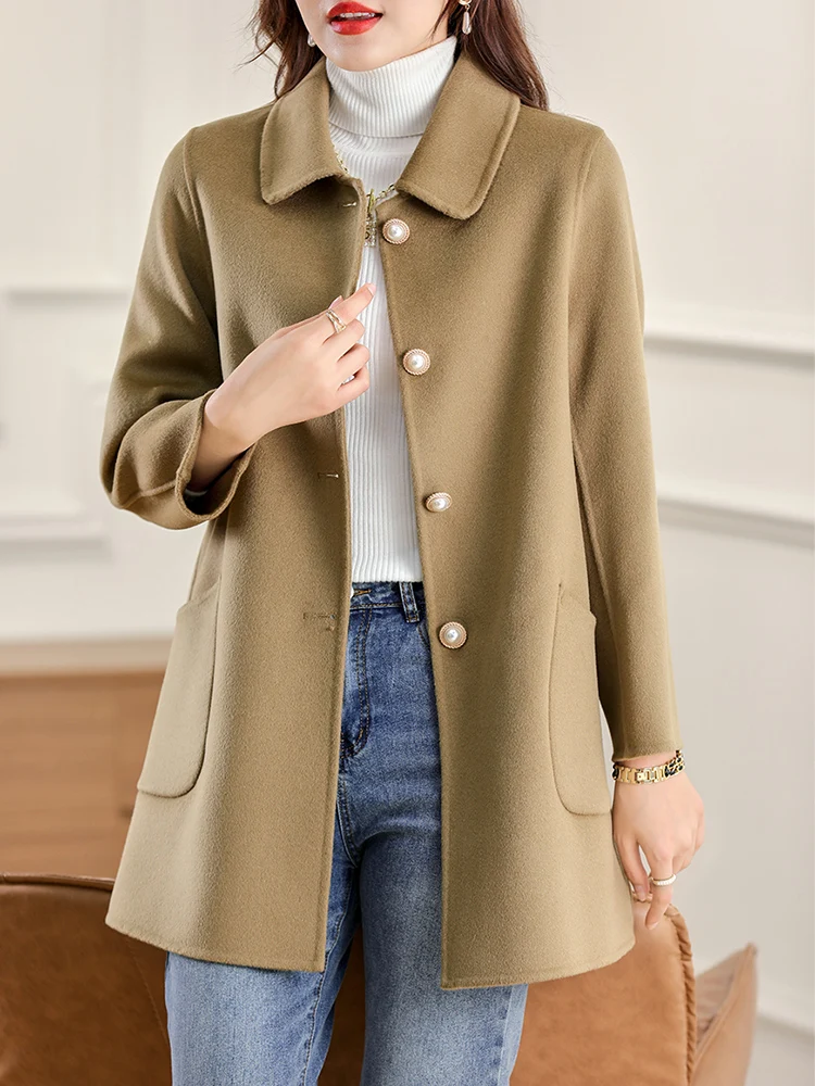 

2023 Autumn and Winter New Women's Coat Pure Wool Short Doll Collar Women's Coat Buckle All-Match Commute Wool Coat Overcoat