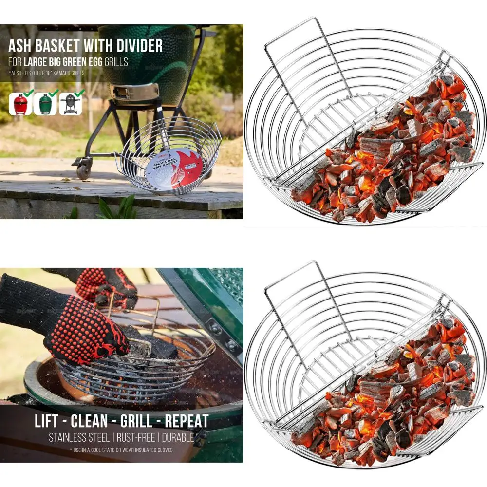 

Корзина для угольного угля из нержавеющей стали с разделителем для 18-грилей, совместимая с большим зеленым яйцом и другими угольными грилями, Acc для курения