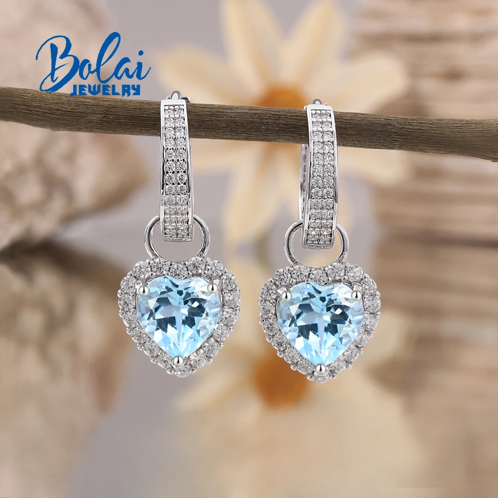

Серьги-сердечки из стерлингового серебра 925 пробы, дизайн двух методов износа, натуральный небесно-голубой топаз 8 мм, изысканные украшения для женщин, юбилейная вечеринка