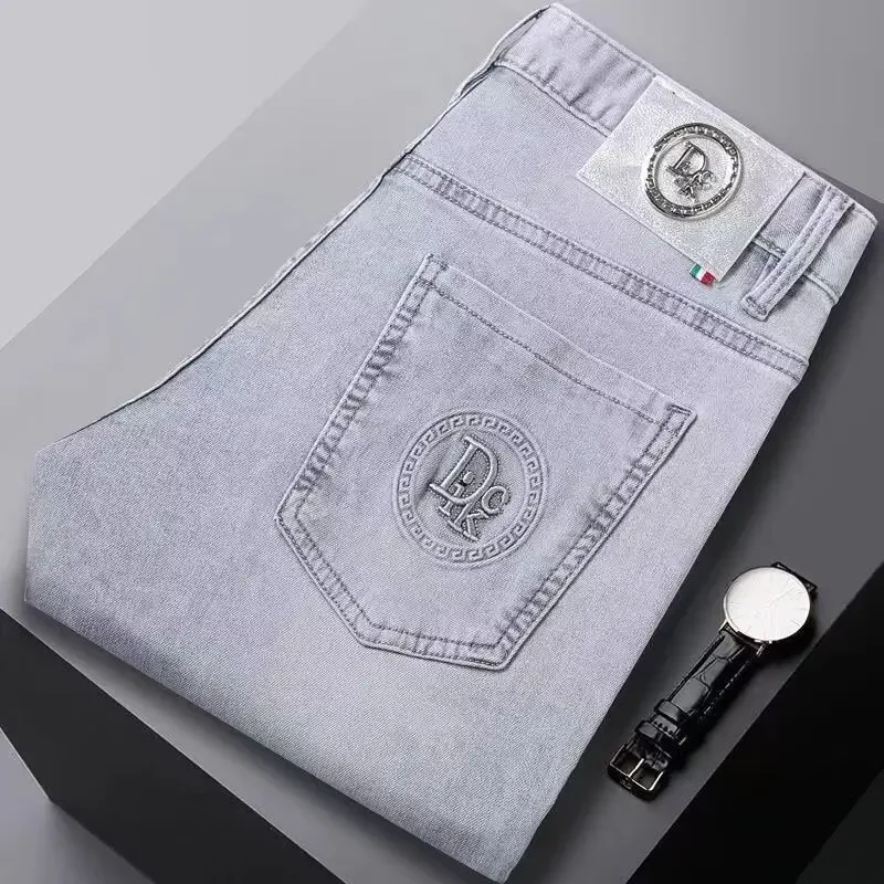 سليم صالح الرجال الجينز مطاطا عادية الربيع الصيف رقيقة نمط رمادي الذكور السراويل موضة الاتجاه اسم العلامة التجارية الملابس الجينز المرن