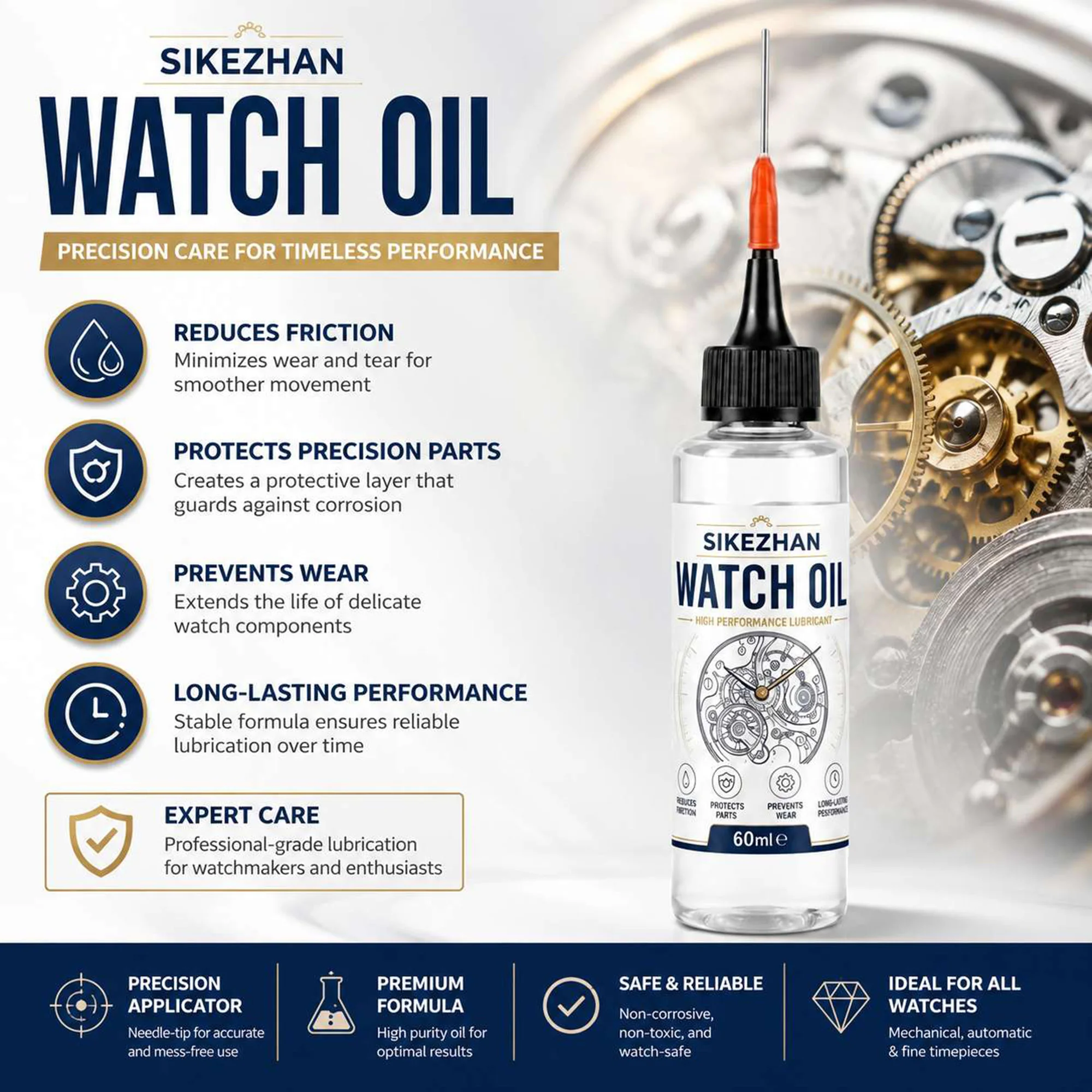 Professional 6-in-1 Watch Care Kit - Watch Repair Tool Set with Lubricant Oil, Air Blower, Case Opener & Cleaning Accessories