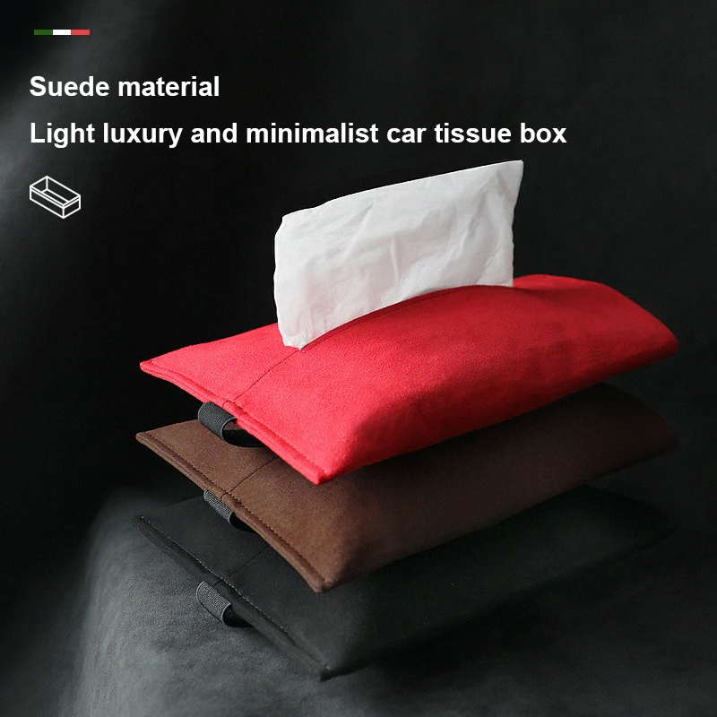 Car Suede Tissue Bag Storage Hidden Behind Screen Napkin Paper Holder Bag Universal Fixed Drawer Box Interior Accessories