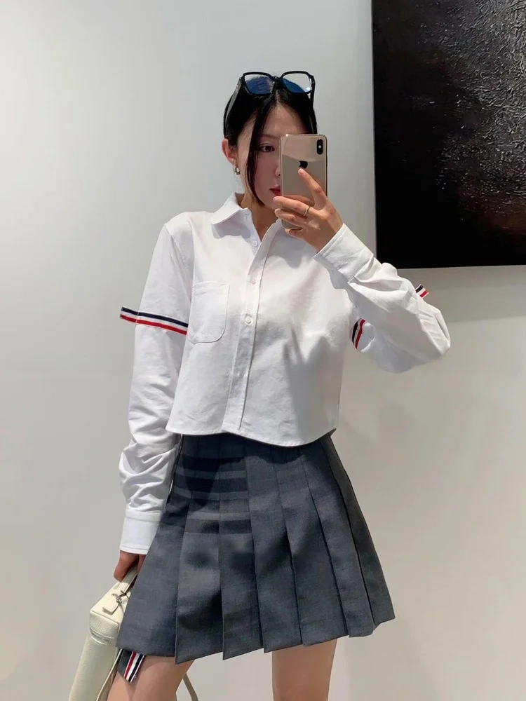 

Casual Striped ort irt Women's Faion Korean College Sle Colion Color Cotton Long Sve Button up irt for Autumn