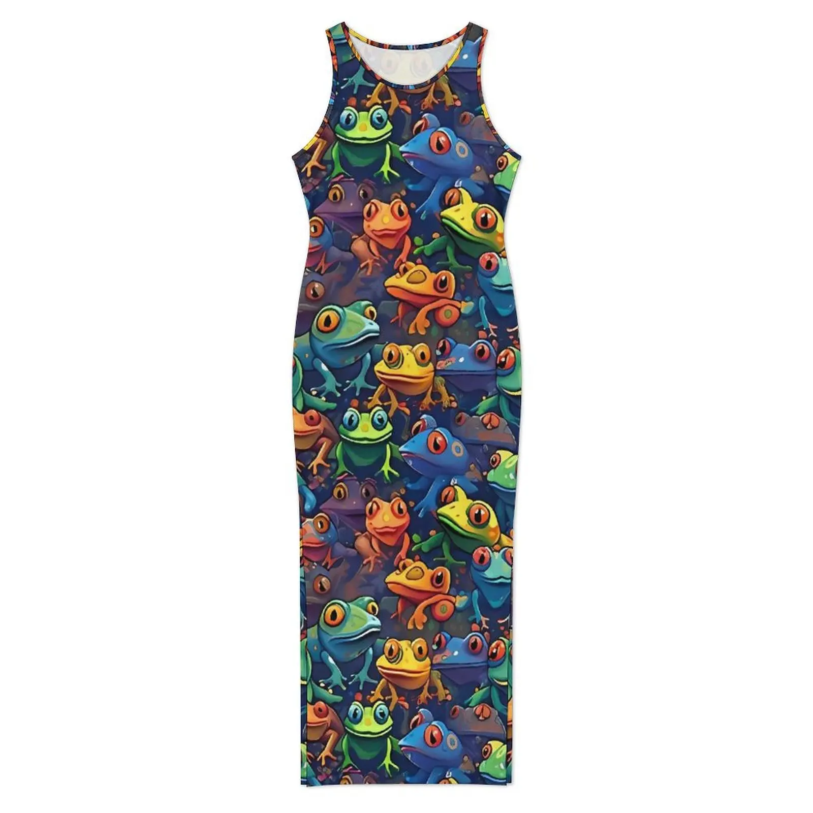 Woman Colorful Frogs Dress Animal Aesthetic Bodycon Dress Summer Sleeveless Slim Sexy Maxi Dresses Graphic Oversized Clothes