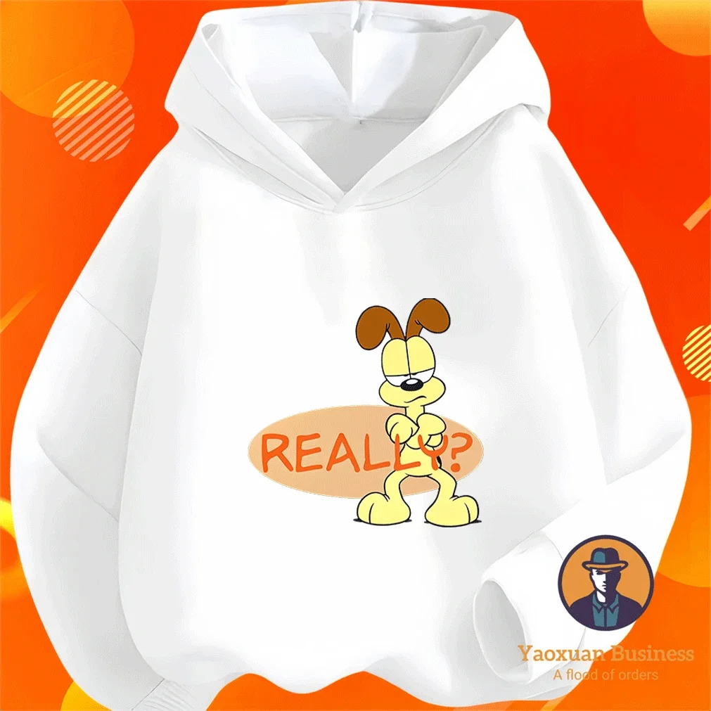 

Модная хлопковая толстовка с мультяшным принтом Гарфилда для детей (мальчиков и девочек) 2-14 лет, осень-зима 2026, хит продаж