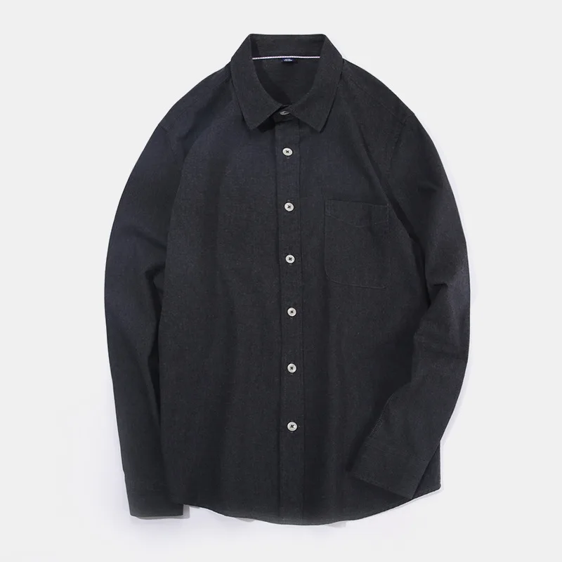 

Spring Autumn Men's Solid Color Simple Basic Casual Trendy Daily Pocket Turn-down Collar Long Sleeve Cotton Shirts Male Clothes