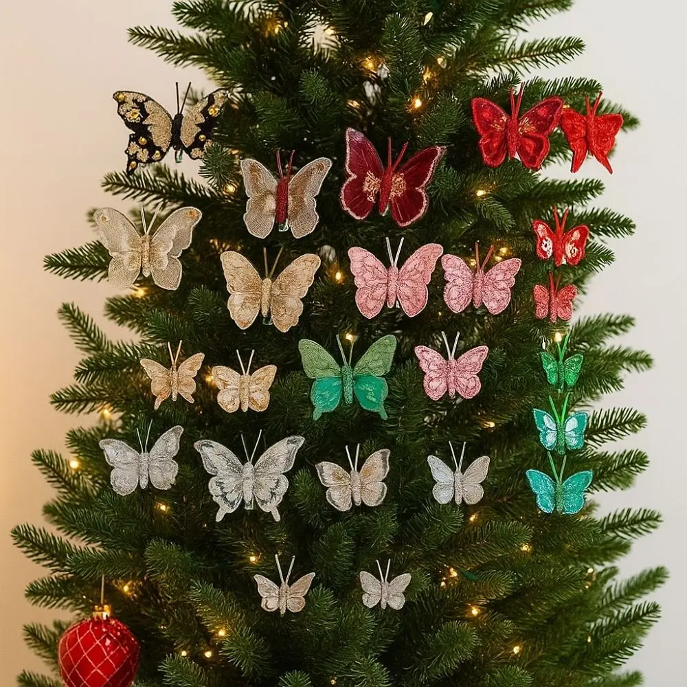 

5-7cm Butterfly Christmas Decoration Plastic Feather Colorful Christmas Tree Decorations Handmade with Clip