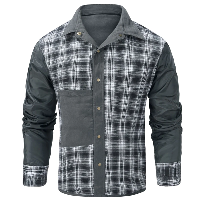 Spring Autumn Mens Flannel Plaid Shirt Jacket Casual Men Retro Lapel Cotton Warm Shirts Men Tactical Windbreaker Jacket Clothing
