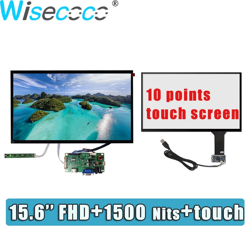 Wisecoco 15.6 Inch 1500Nit 1920*1080 Screen Touch Display Capacitive Panel High Bright LCD Wide Temperature Sunlight Readable