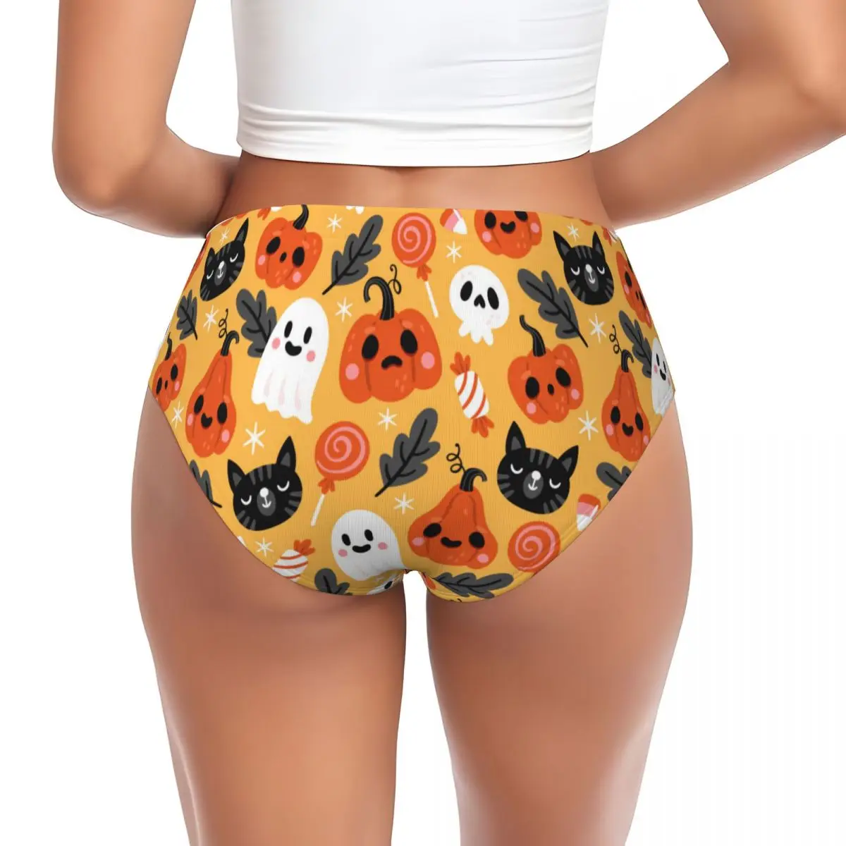 Custom Halloween Spooky Bats Lunar Pattern Brief Panties Women\'s Stretch Underwear