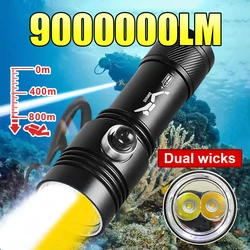 Super Bright Professional Diving Led Flashlight Dual Lights Rechargeable Torch Light 18650 26650 Portable Underwater Dive Torch