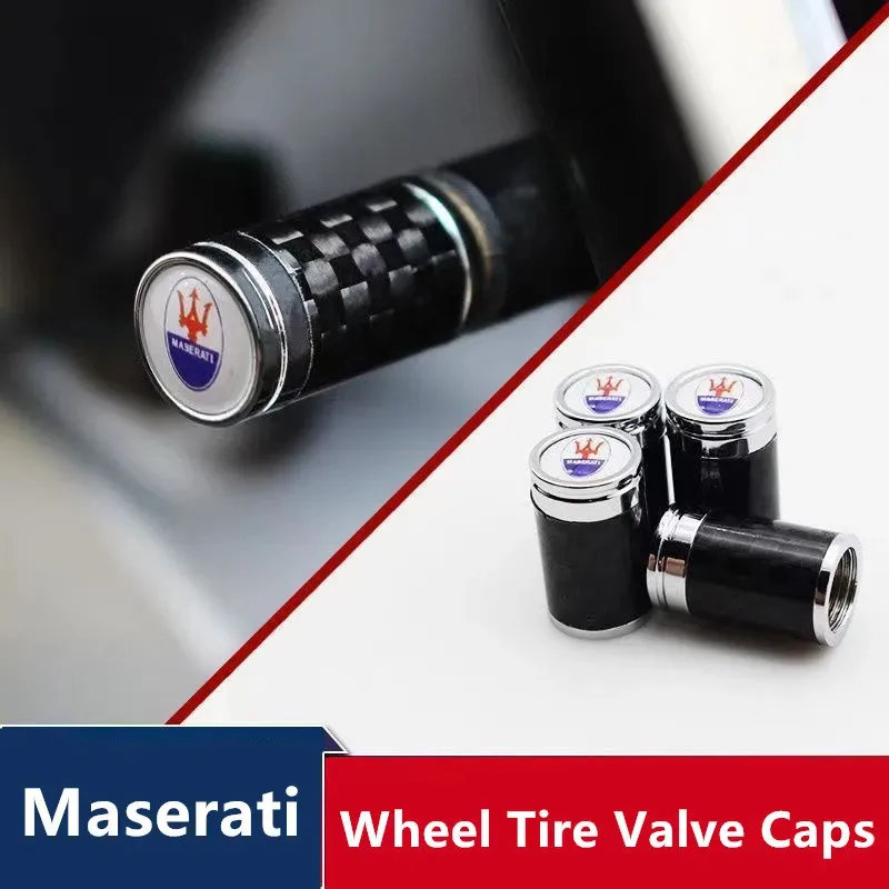 Para Maserati, 4 Uds., tapas de válvula de neumático de rueda de coche de carbono, cubiertas de vástago, accesorios Quattroporte Spyder Levante Coupe GranTurismo