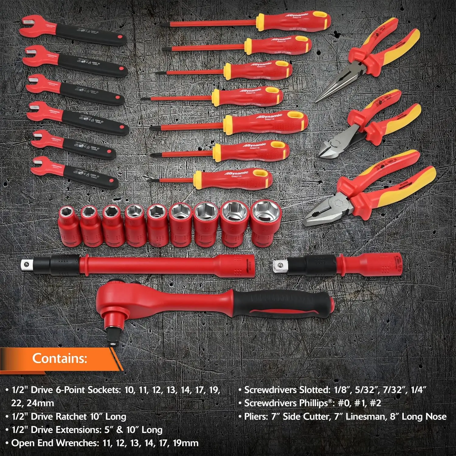 28 Piece Insulated Tool Set, VDE Certified to 1,000V AC, Electrician Tools Including Insulated Sockets