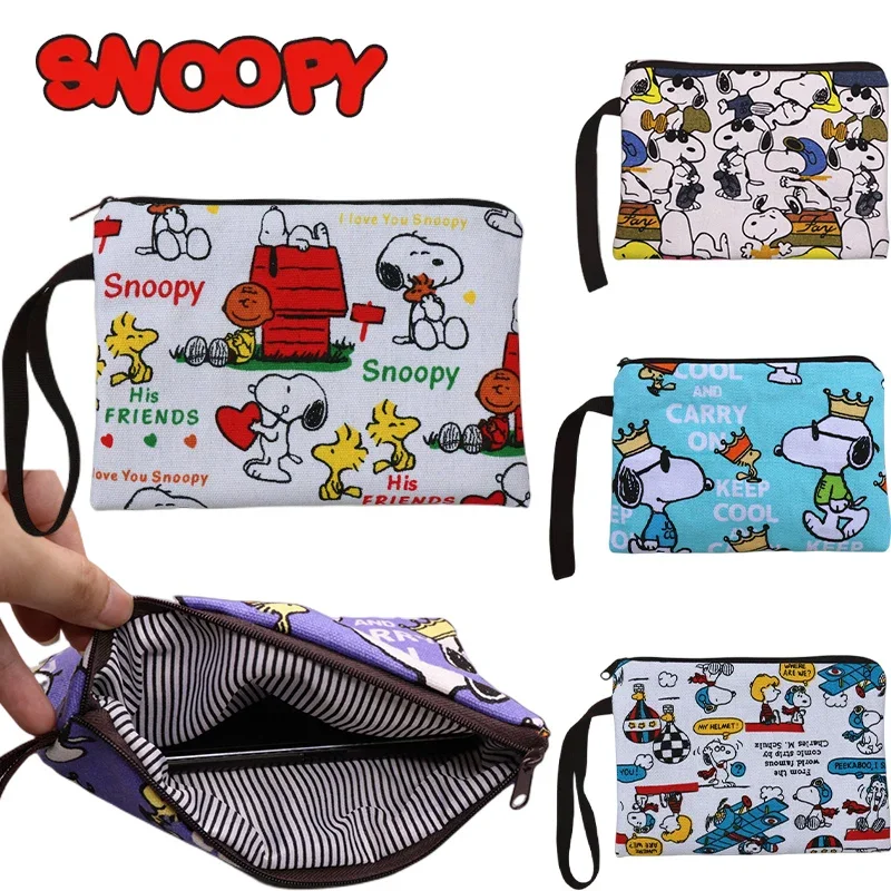 Snoopy Coin Key Storage Bag with Chain Women Cartoon Coin Purse Kawaii Card Holder Cute Zipper Wallet Ladies Keychain Pen Case