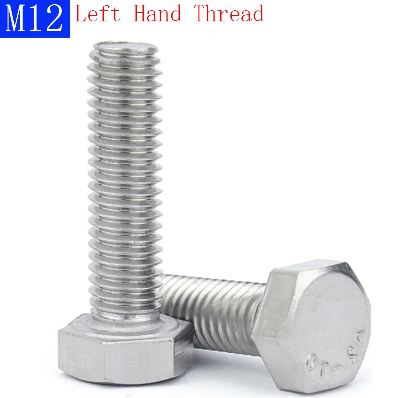 M12 - 1.75 Left Hand Thread Hex Head Set Screws 304 Stainless Steel Bolts External Hex