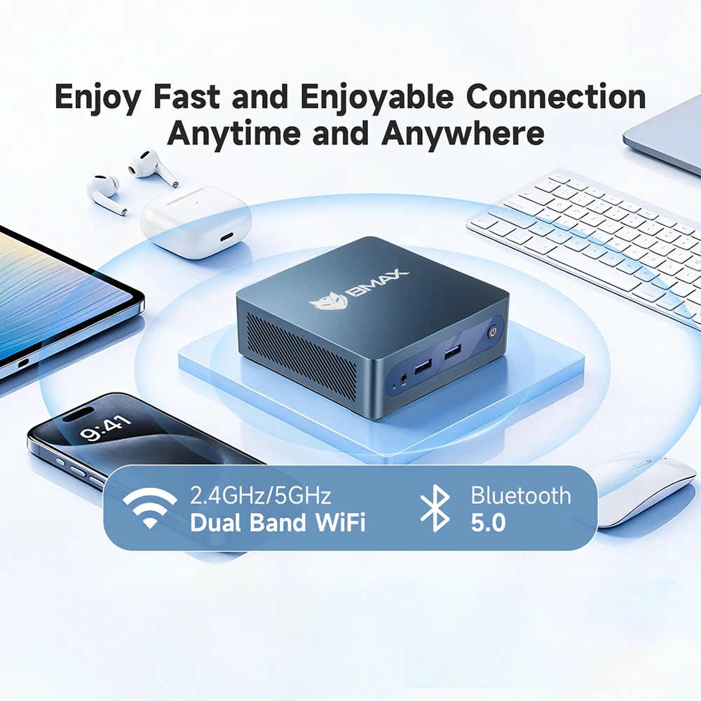 Immagine 7: BMAX Mini B1 Plus Nuovo Mini PC |     Intel J3355, 6 GB RAM, 128 GB, Win11, WiFi Dual Band, BT5.0, Memoria Espandibile M.2, Compatto, 223 g