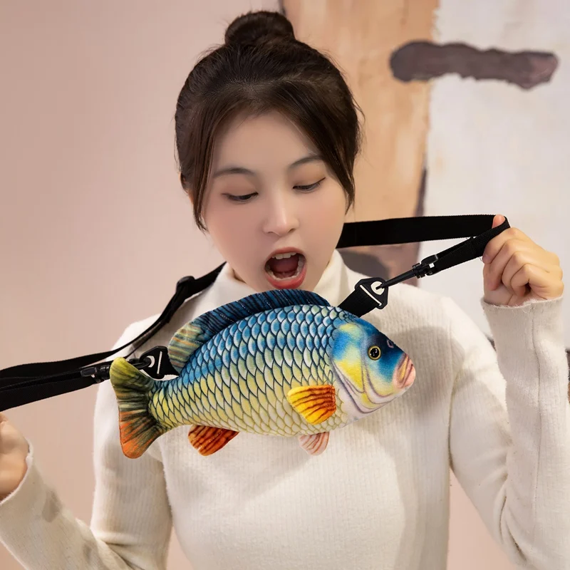 Sac à dos en forme de poisson coloré, sac intéressant en peluche, accessoires photo Decro, oreiller d'animal d'eau, cadeaux d'anniversaire