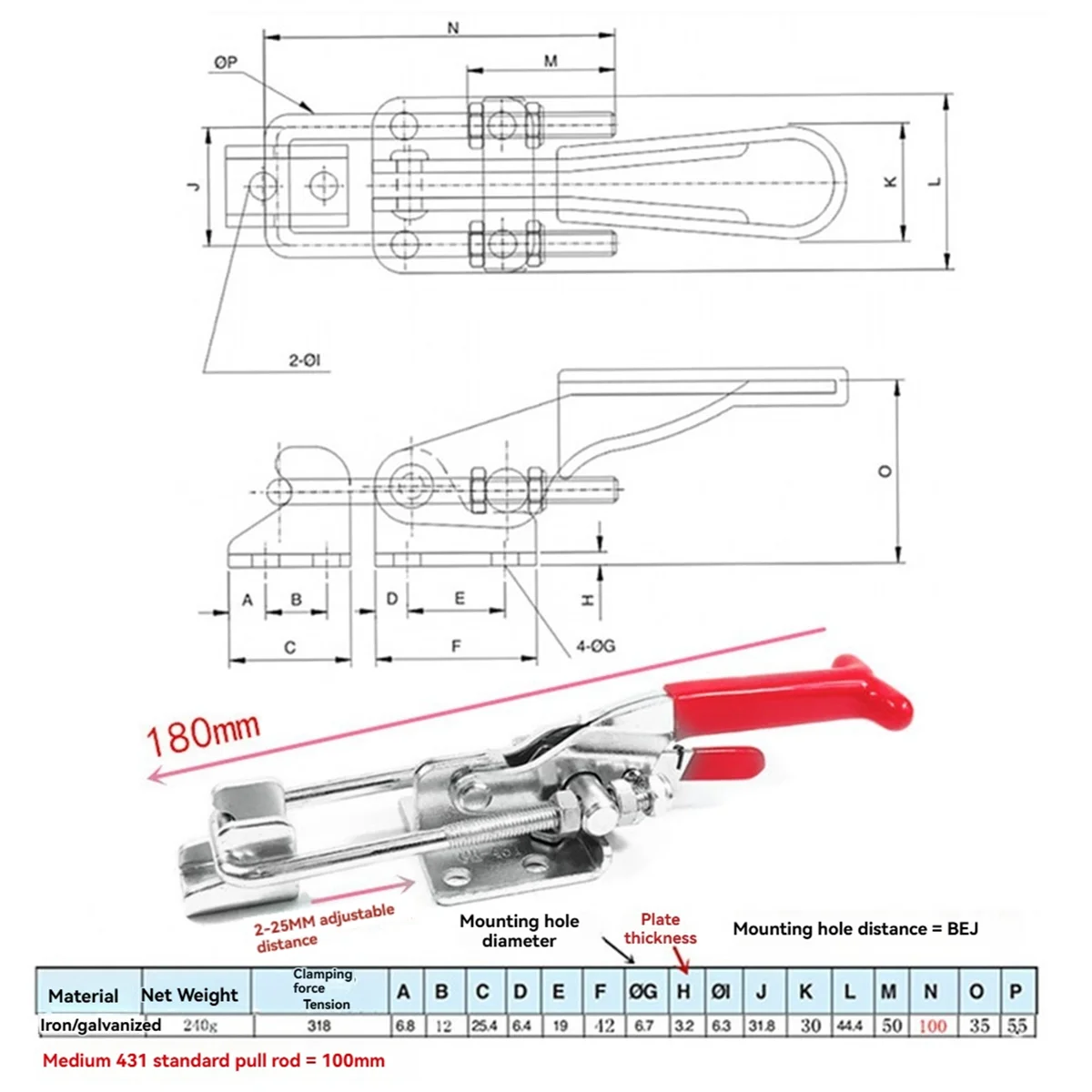 A89X 2 Pack Toggle Clamp, Heavy Duty Latches, 2000Lbs Holding Capacity Adjustable Lock, Smoker Clamps