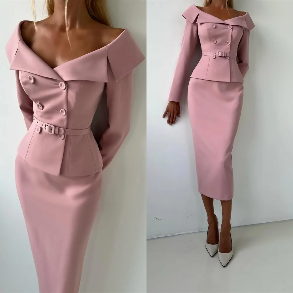 Custom Off-the-Shoulder Evening Dress Blue Jersey