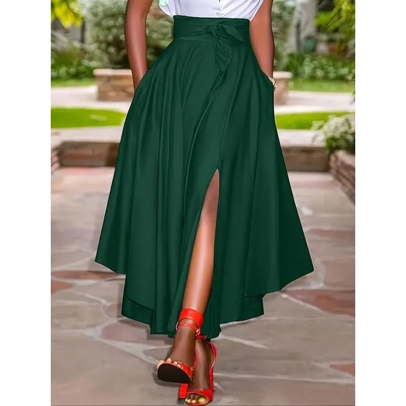 

Asymmetrical Hem Pleated Skirt Split Design Half-length A-Line Skirts Women's Spring Fashion Casual Skirts