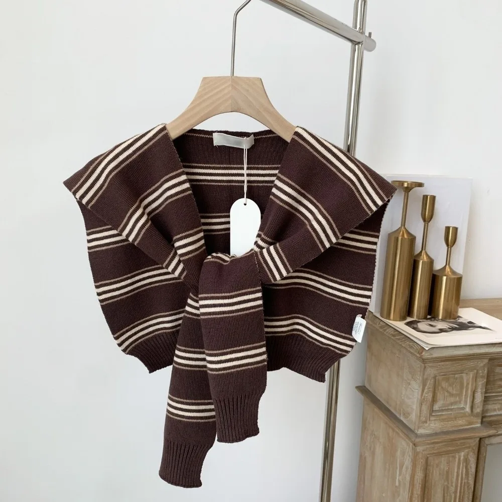 

Fashion Classic Men Knitted Shawl Wraps Korean Style Stripe Scarf Knotted Cloak Fake Collar Wraps Blouse