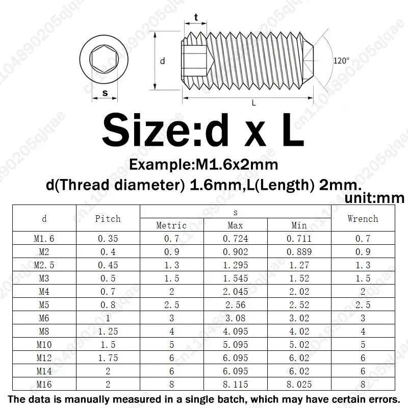 Allen Head Set Screw Cup Point Grub Screw Stainless Steel M1.6 M2 M2.5 M3 M4 M5 M6-M16 Headless Hexagon Socket Grub Screw DIN916