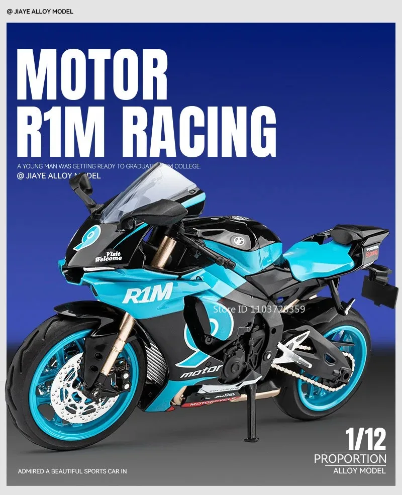 1:12 R1M R1 Motorrad Modell Spielzeug Legierung Diecast Miniatur Motorräder Sound Licht Stoßdämpfung Simulation Motorräder Geschenke – Detail 1