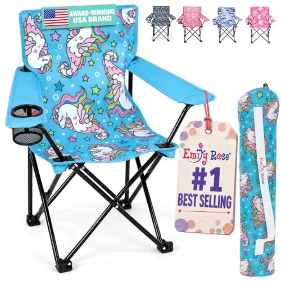 

Folding Camp Chair Lightweight Portable Toddler Beach Chair Ages 2-7 with Safety Lock, Cup Holder and Carry Case, 125 lb Capaci
