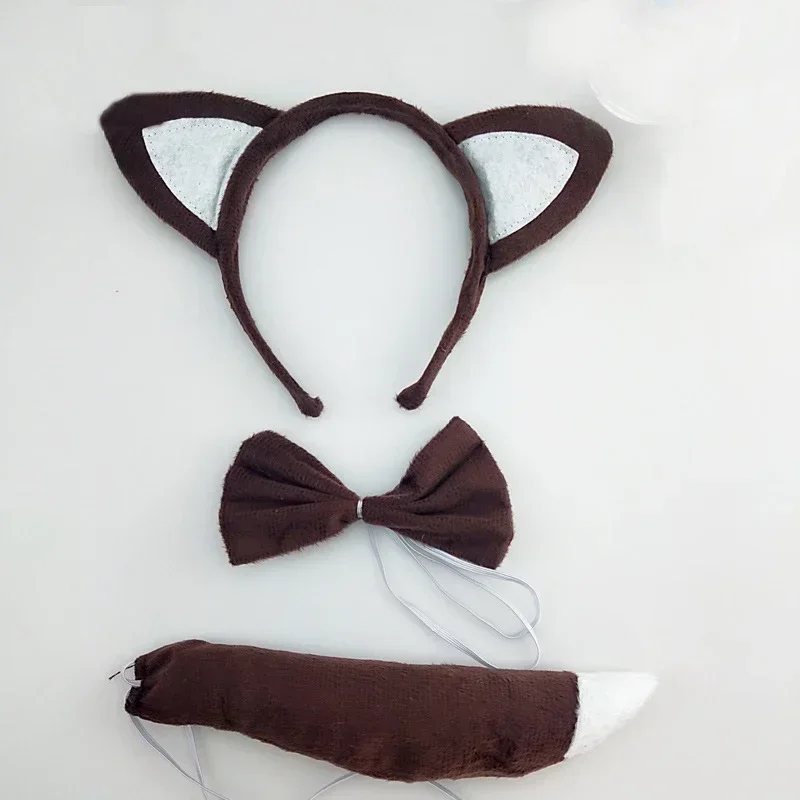 성인 어린이 파티 여아 소년 여성 애니메이션 여우 귀 머리띠, 활 타이 테일 동물 코스프레 헤어 밴드, 생일 선물, 크리스마스 할로윈