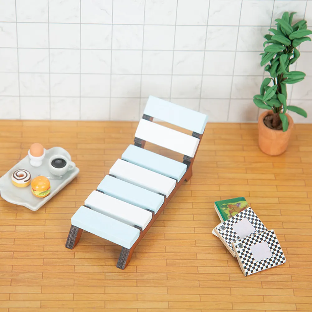 Wood Miniature Reclining Lounger for Fairy Garden Mini Landscaping Beach Theme Decor Mini Chaise Lounge Accessory Set