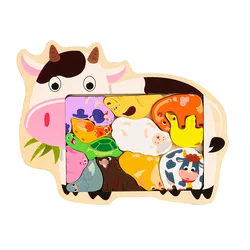 Wooden Animal Jigsaw Dinosaur Puzzle Kids Education Toys Colorful Fruit Transportation Puzzles DIY Fish Jigsaw Board Games