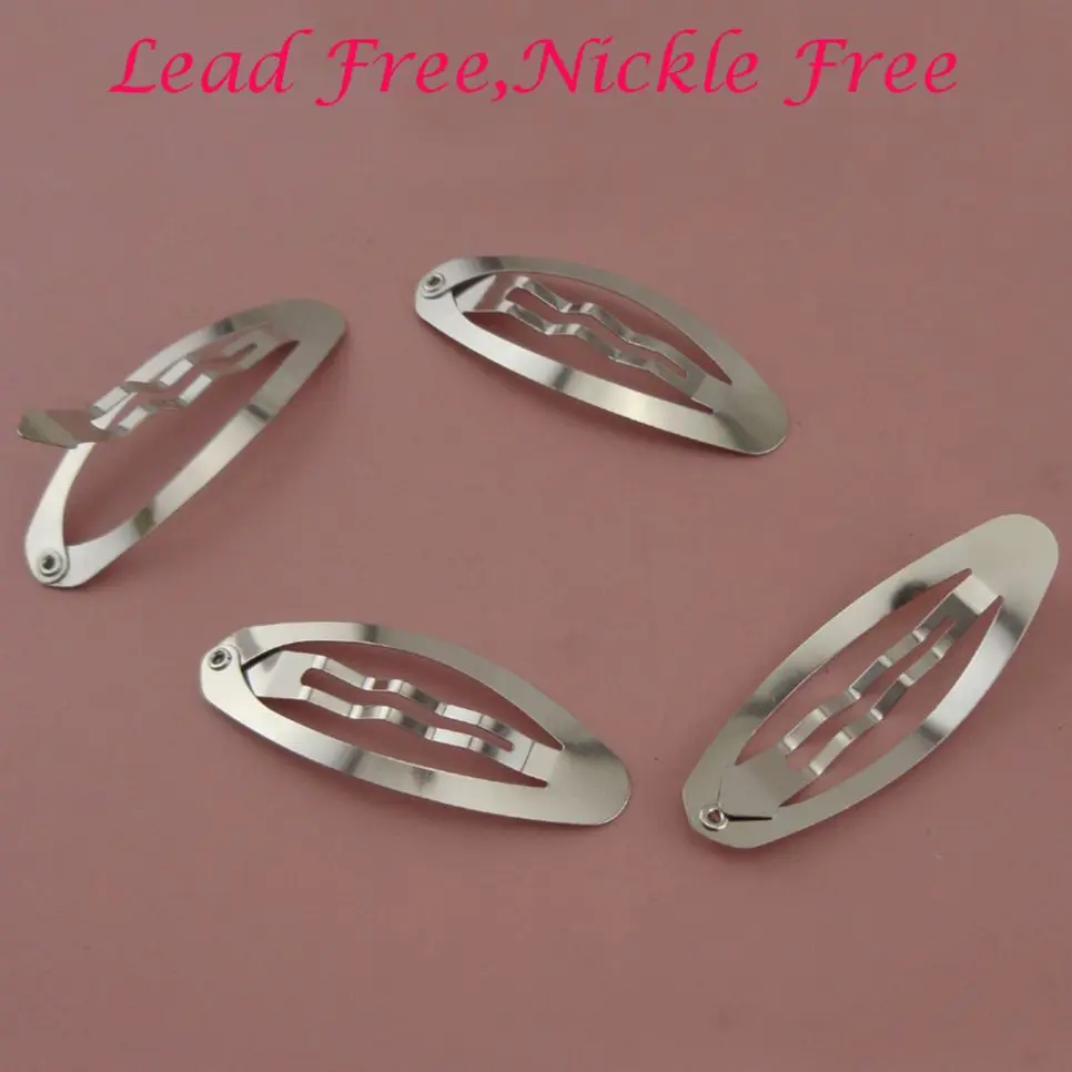 100PCS 5cm Silver Plain Oval Shape Metal Snap Clip Hairpins For Handmade Kids Hair Accessories Lead Free Nickle Free