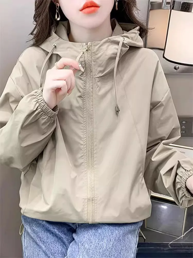 

American Sle ort Outdoor Jaet Women's Size Small 2026 Spring Autumn New Retro Hooded Windbreaker Coat Commute Sle Loo...