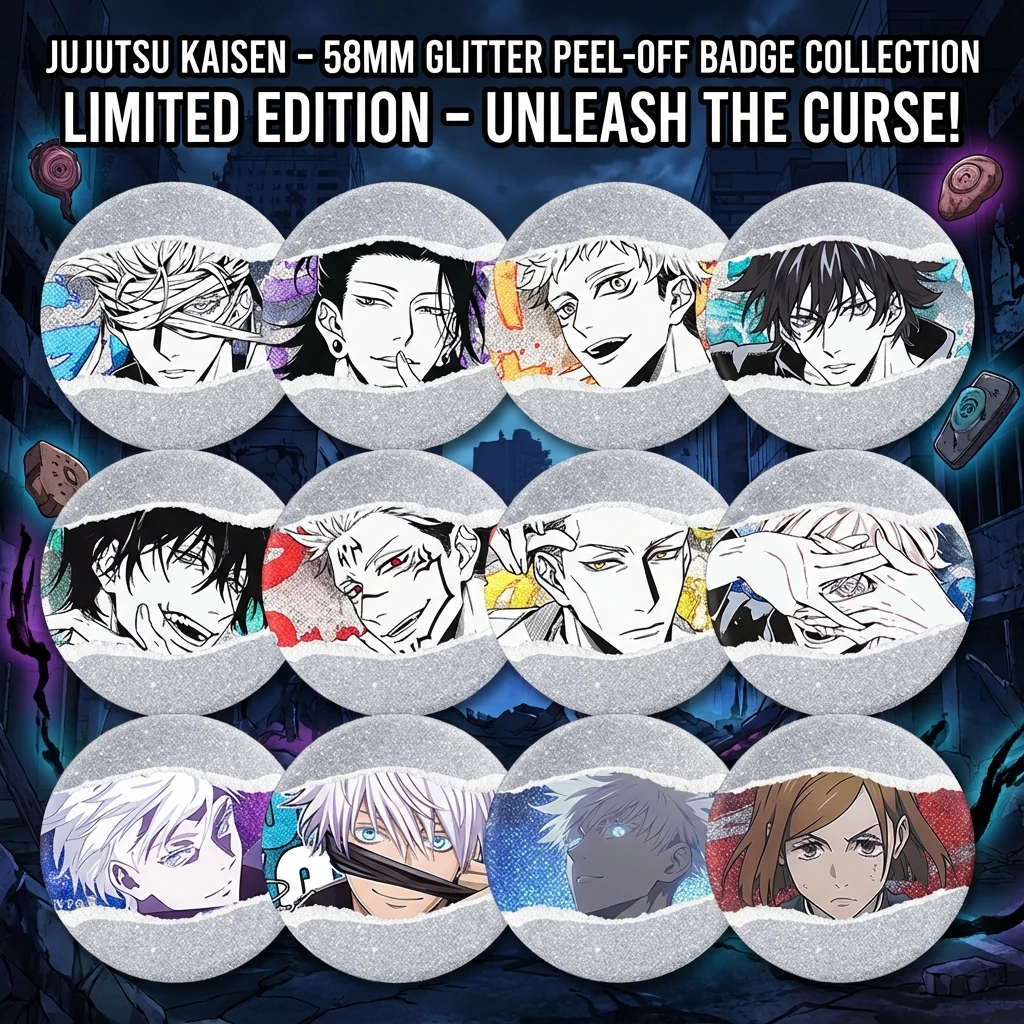 

Jujutsu Kaisen Anime Badge 58mm Silver Glitter Double Flash Pin Anime Character Collectible Metal Button Cute Manga Merchandise