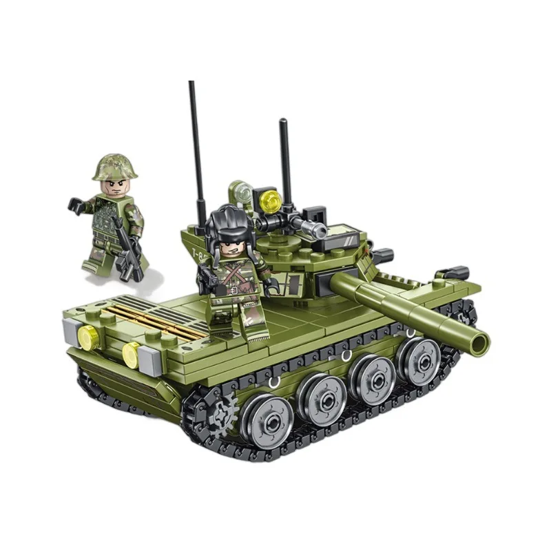 Military Tank Building Blocks Small‑Particle Bricks Model with Soldier Figures Educational Assembly Toy Gift for Boys Kids