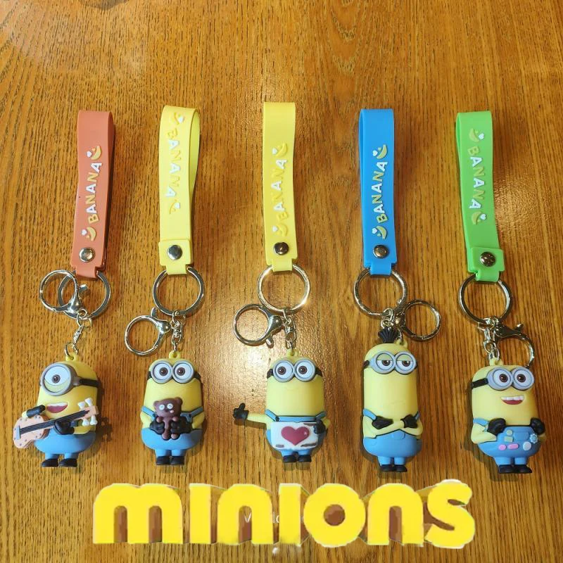 Minions Keychain Cartoon Anime Despicable Me Figure Kevin Bob Model Backpack Pendant Car Key Holder Accessories Wholesale Gift image 3
