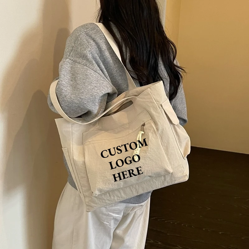 Custom Printed Logo Women's Fashion Shoulder Bag Nylon Lightweight Tote Bag Large Capacity Versatile Commuter Shopping Bags