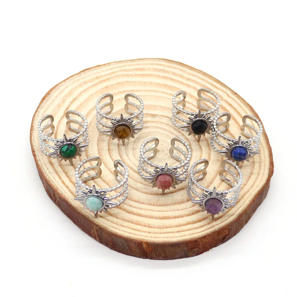 

Faceted Natural Stone Opening Adjustable Rings Silver Color Plating Process Sunflower Shape Rings Jewelry For General Occasion