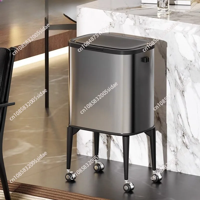 Kitchen trash can 2025 new high-footed household large-capacity high-value bucket with lid and no bending waist