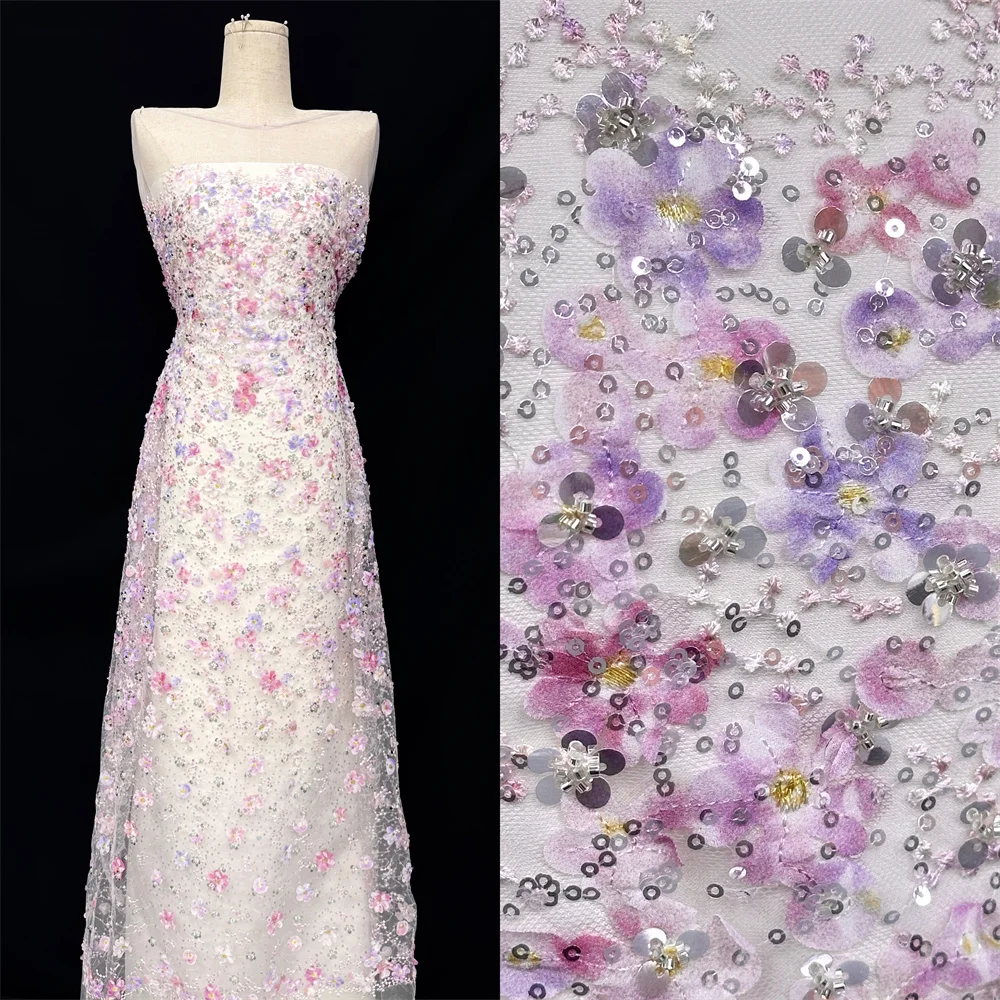 

Elegant African 3D Lace Fabric Nigeria Bridal Sequins 2025 High Quality French Tulle Lace Fabric For Wedding Party Dress Women